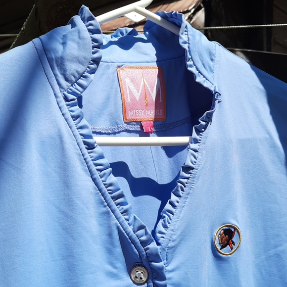 Missy Maude ruffled V-Neck shirt blue with… - Picture 2 of 7